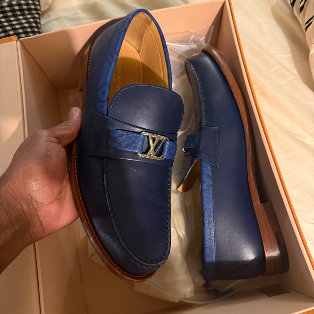 Louis Vuitton Navy Blue Leather Loafers